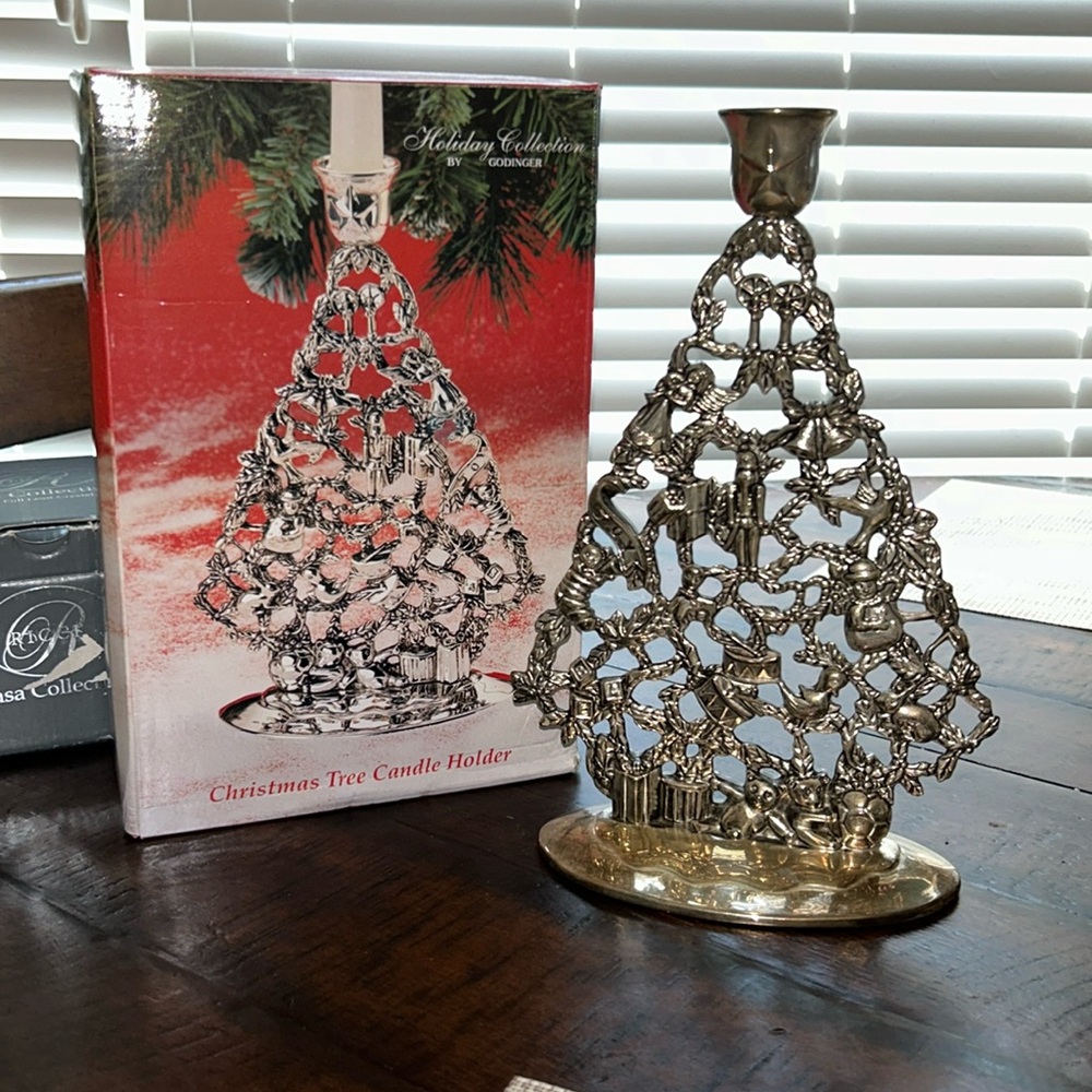 Vintage Godinger silver plated Christmas tree candlestick holder